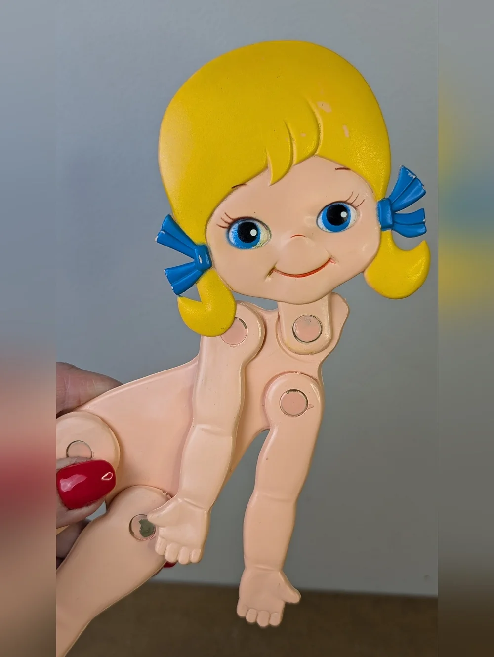 Vintage 70s Skinny Jinny Blonde Flat Posable Jointed Doll, Durham Industries - Picture 6 of 9